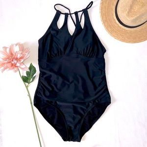 Merona Black One Piece Swimsuit High Neck Large